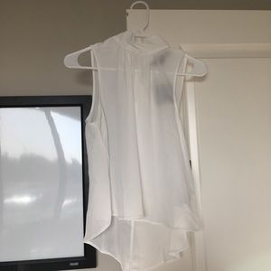 Mock neck white chiffon blouse!! Cute tie on back!